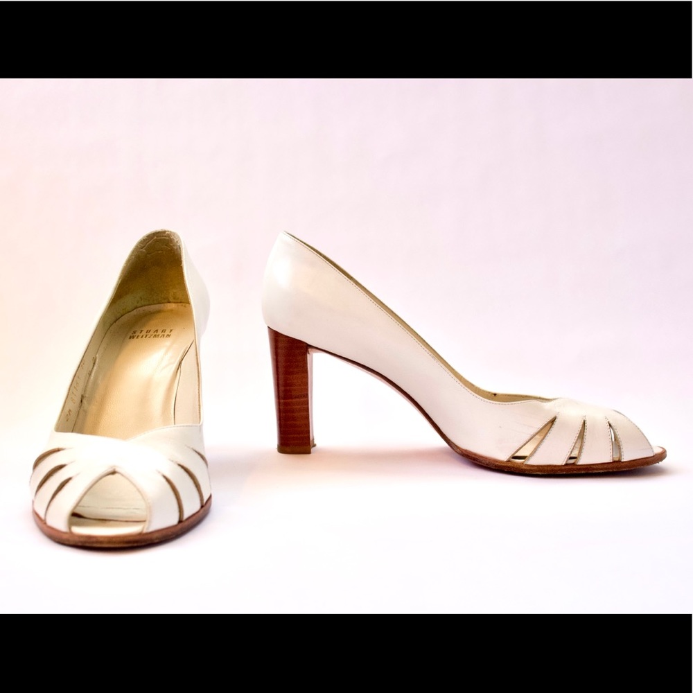 Stuart Weitzman White Peep Toe Pumps